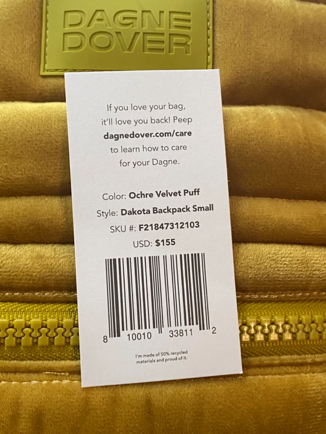 Dagne Dover Dakota Velvet Puff Backpack - Ochre Small image indicator(2)