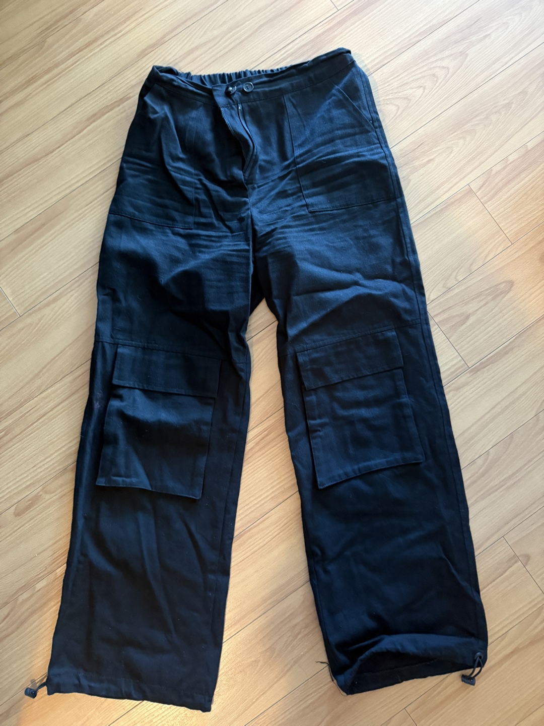 Black Cargo Pants with Drawstrings