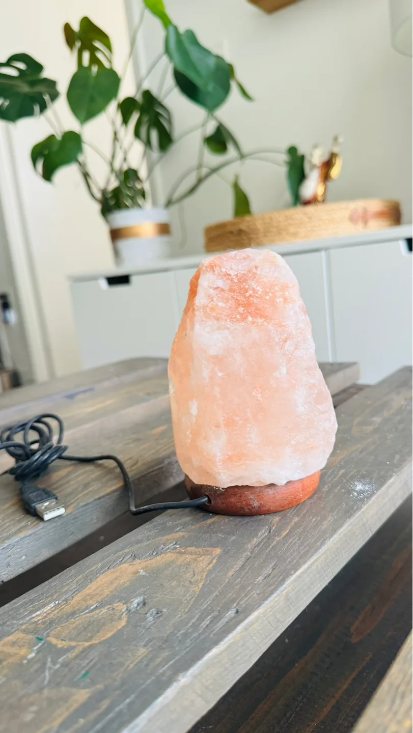 Himalayan Salt Lamp with Wooden Base💚 thumbnail