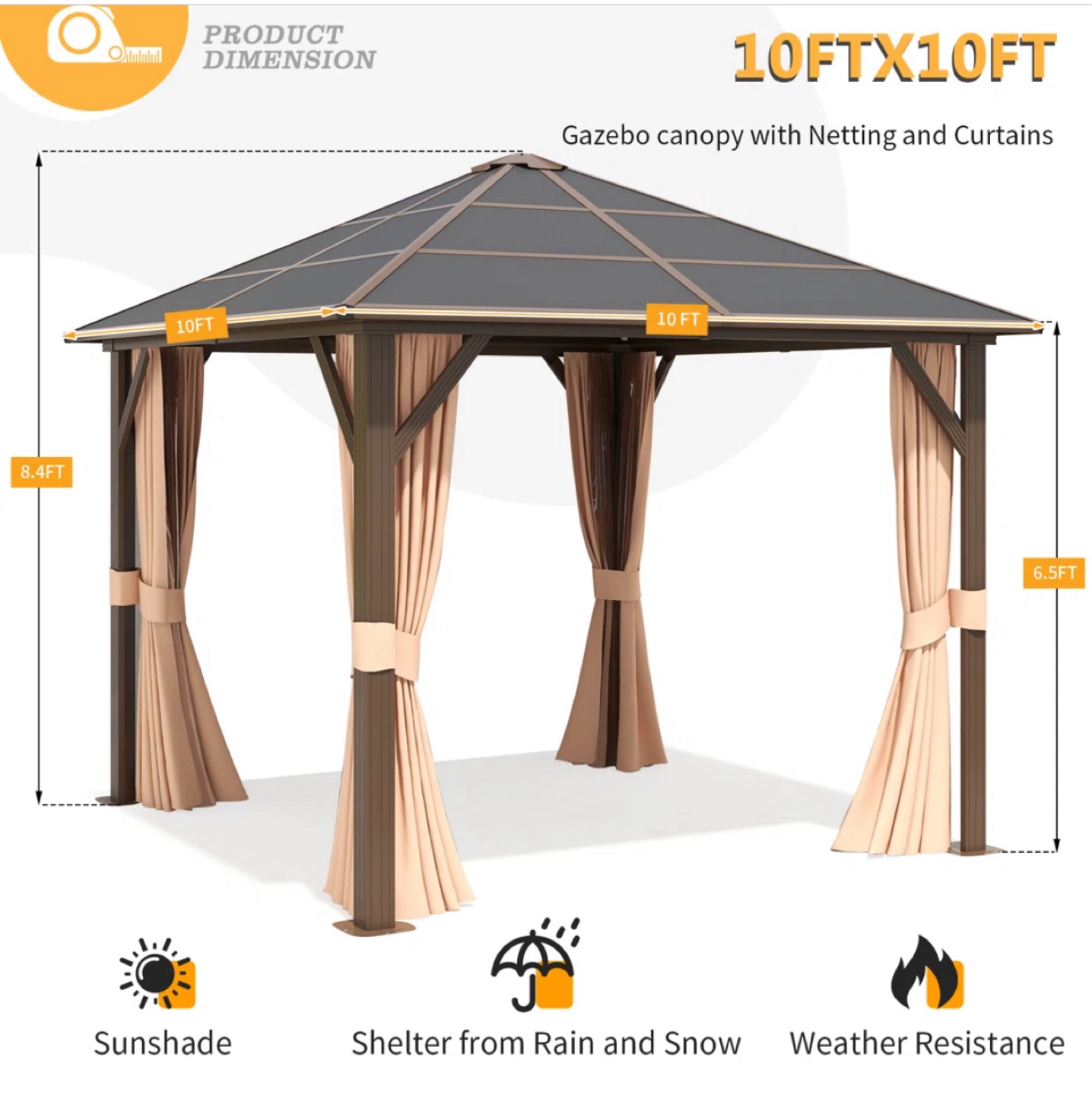 10ft x 10ft Hardtop Patio Gazebo with Netting and Curtains - photo 2