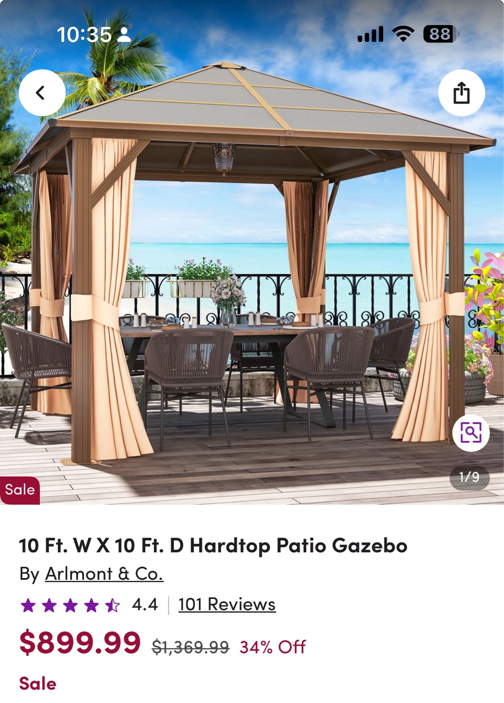 10ft x 10ft Hardtop Patio Gazebo with Netting and Curtains