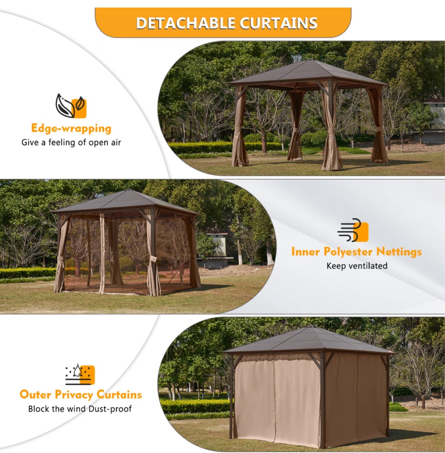 10ft x 10ft Hardtop Patio Gazebo with Netting and Curtains - photo 3