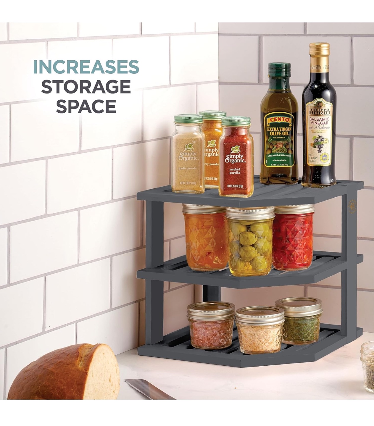 Three-Tier Corner Shelf Organizer - Gray Bamboo - photo 4