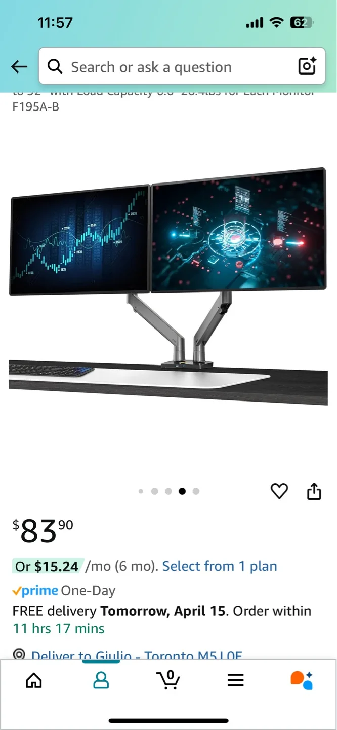 Dual Monitor Desk Mount - Ergonomic Stand with USB Adapter thumbnail