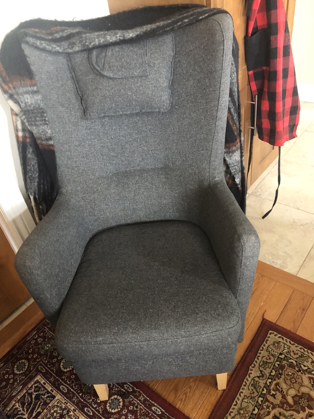 Grey Fabric Accent Chair with Wooden Legs - photo 2