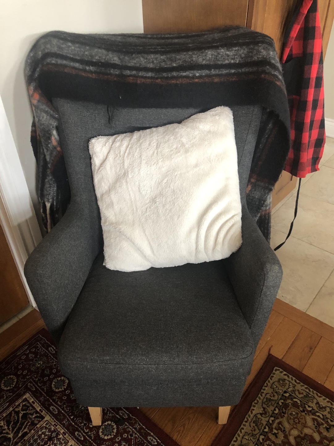 Grey Fabric Accent Chair with Wooden Legs - photo 3