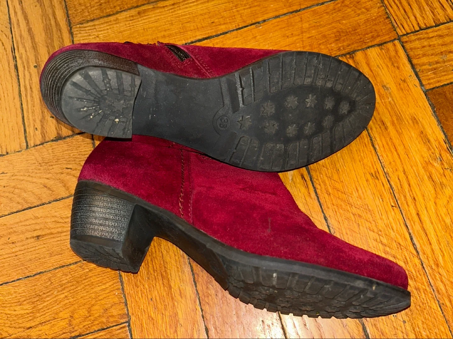Eric Michael Cherry Red Suede Ankle Boots SZ 38 (7.5) image indicator(3)