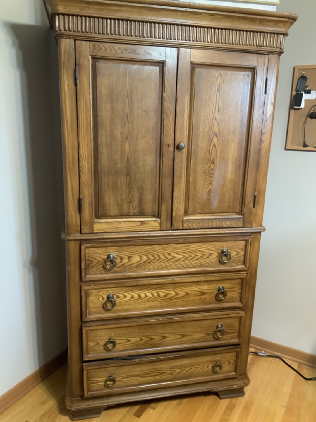 Tall Wooden Armoire with Drawers