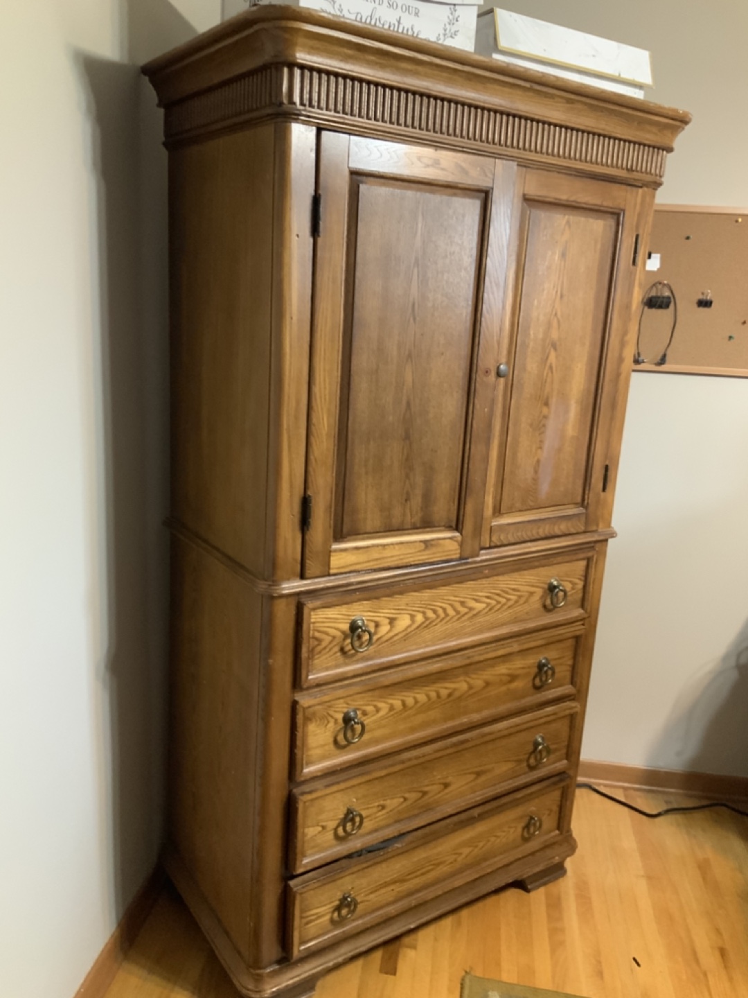 Tall Wooden Armoire with Drawers - photo 3