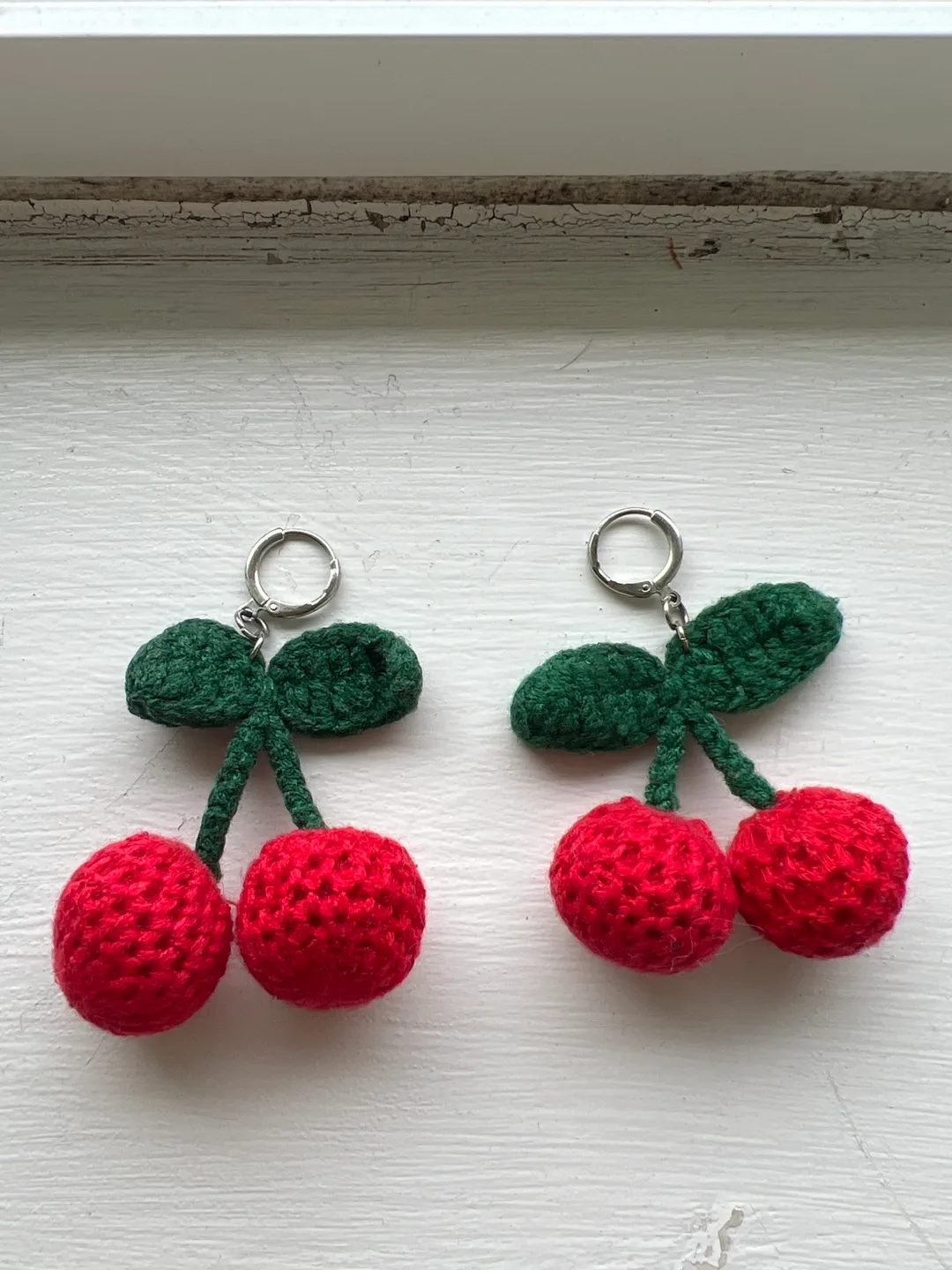 Handmade Crochet Cherry Earrings thumbnail