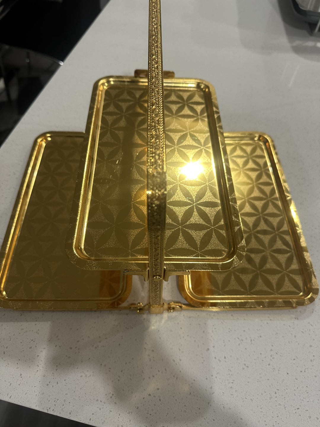 Gold Three-Tiered Serving Tray with Handle