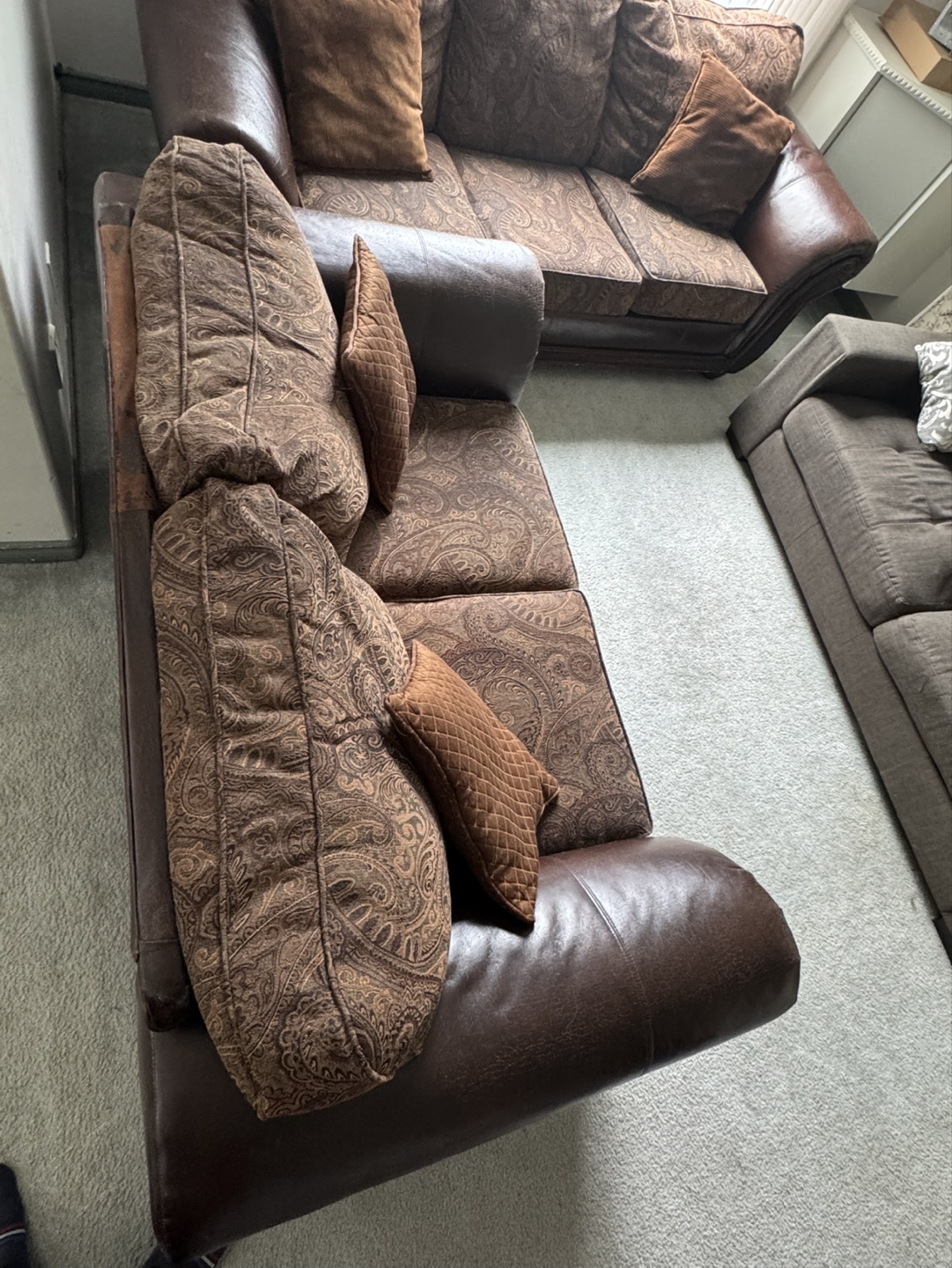 Brown Leather and Fabric Sectional Sofa - photo 4