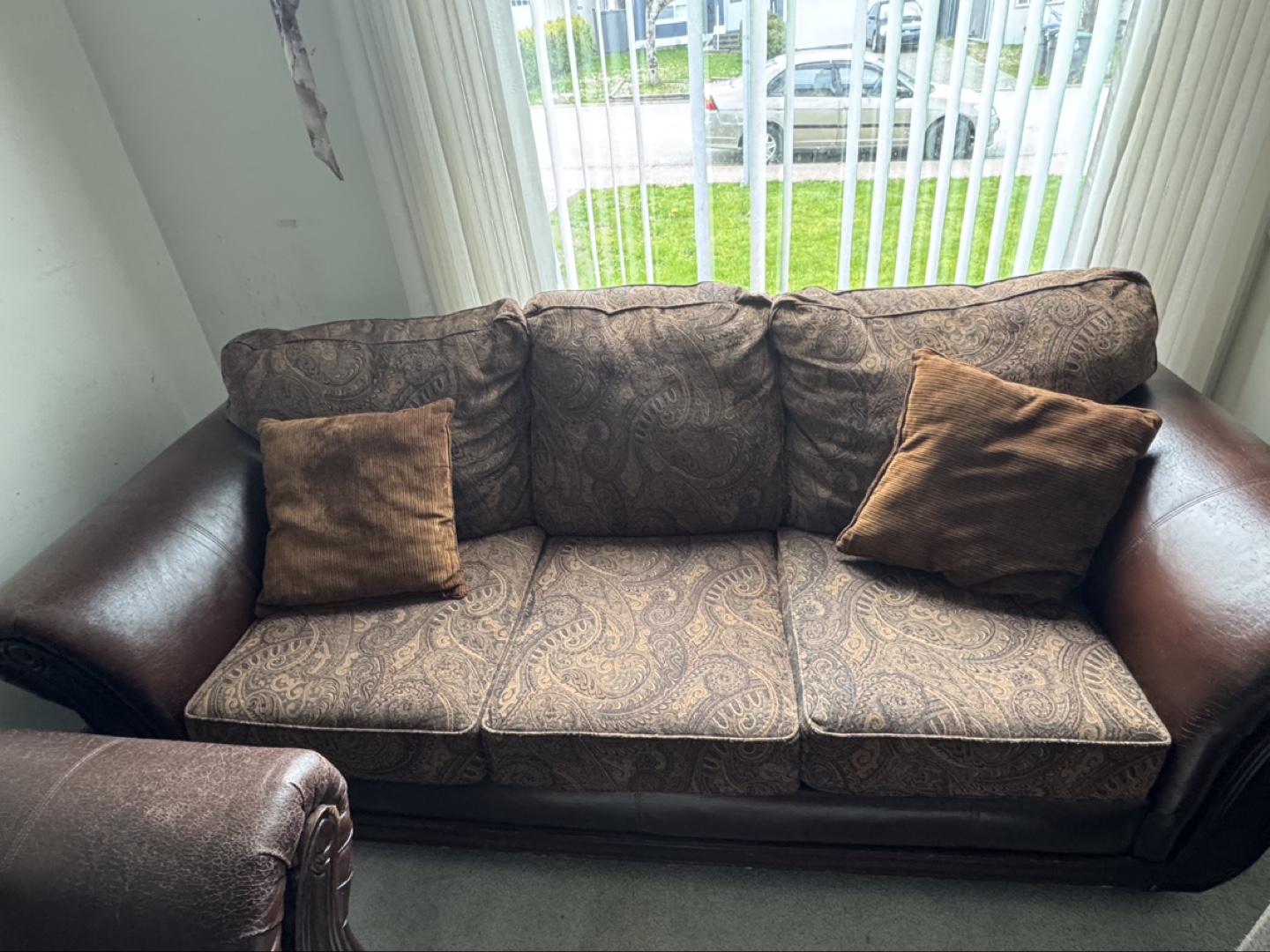 Brown Leather and Fabric Sectional Sofa - photo 3