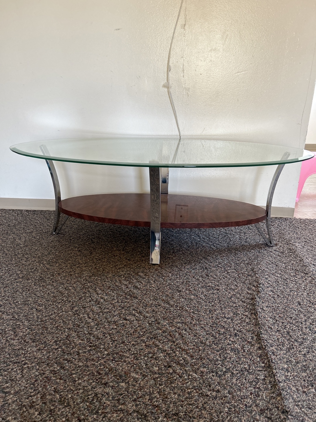 Oval Glass Coffee Table with Chrome Legs - photo 2