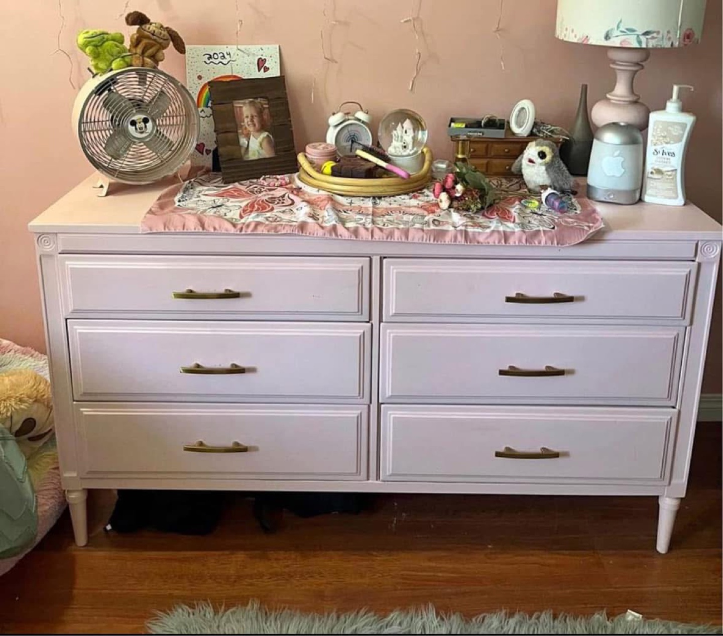 Pink handmade painted  Six-Drawer Dresser