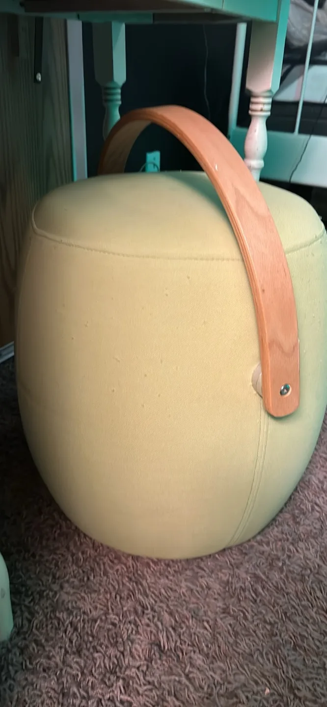 Light Green Upholstered Ottoman with Wooden Handle image indicator(2)