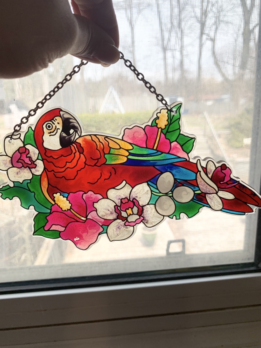Gorgeous stain glass Macaw Hanging Decor