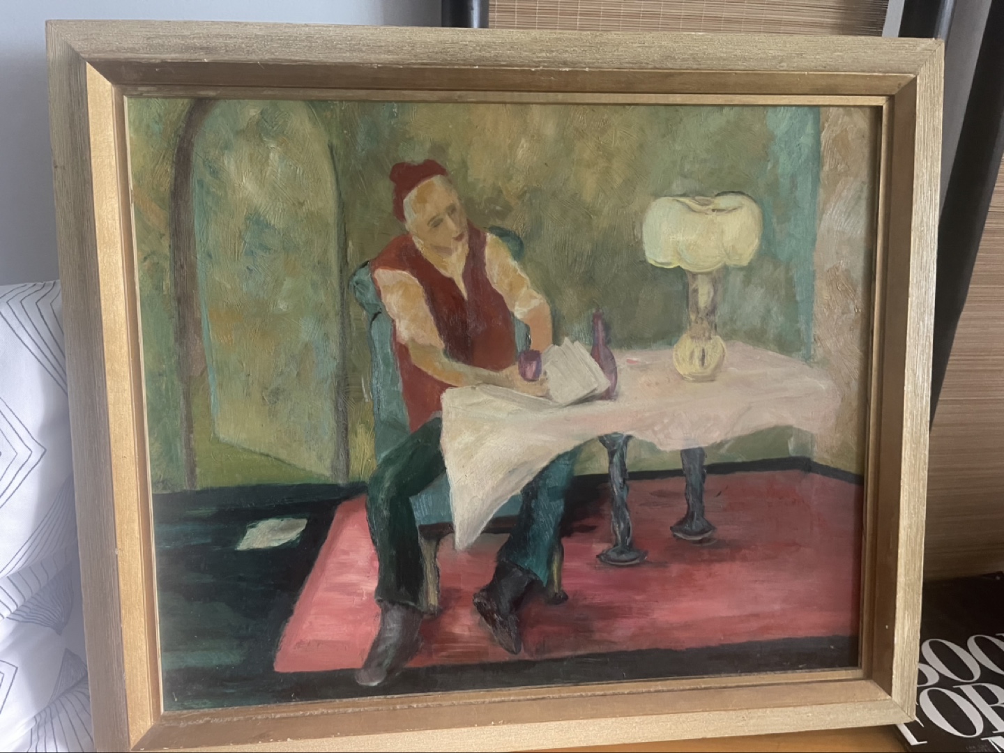Vintage Framed Painting of Seated Man