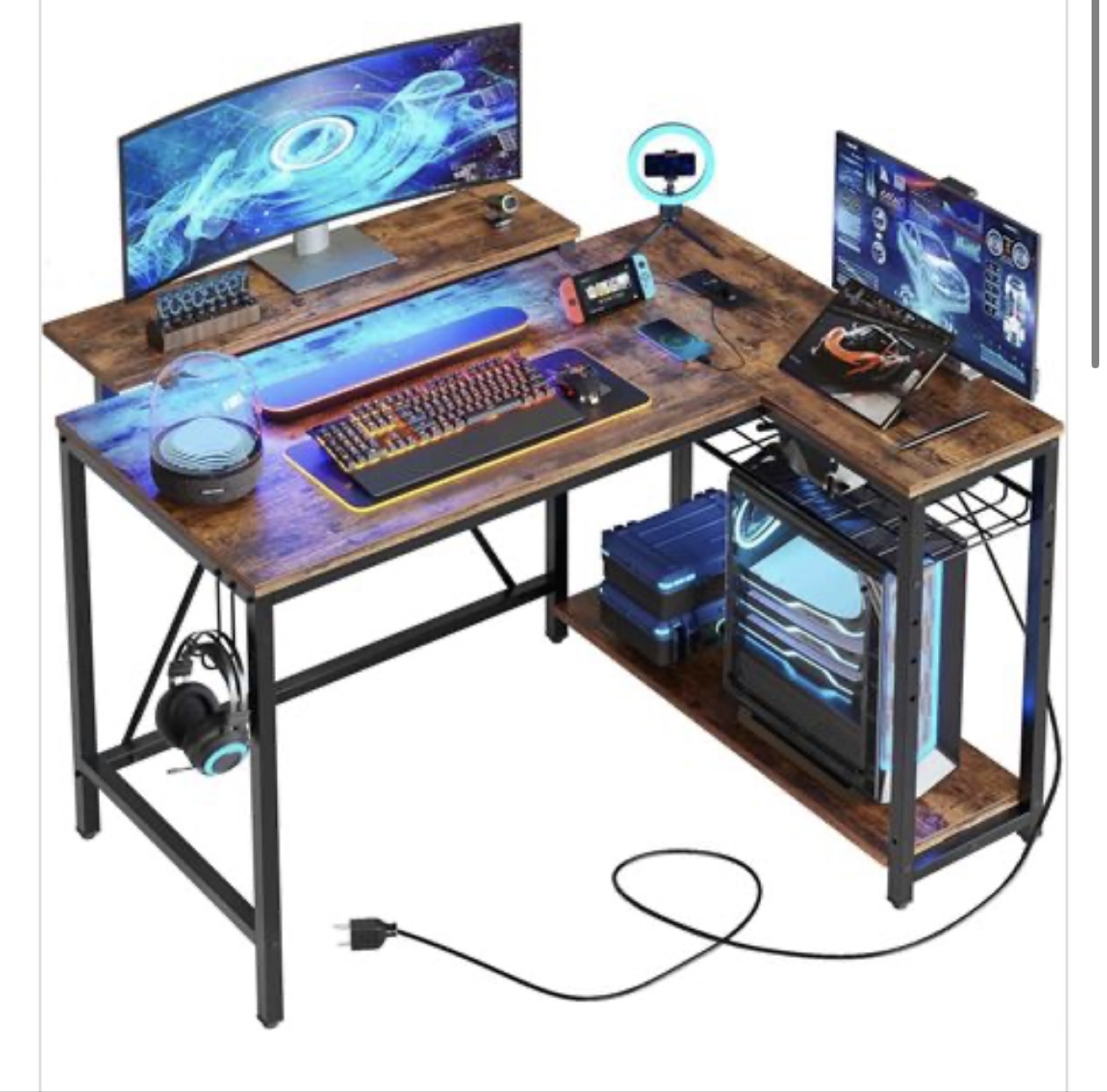 NEW OPEN BOX Bestier Gaming Desk w/ Power Outlets, 42" L-Shaped