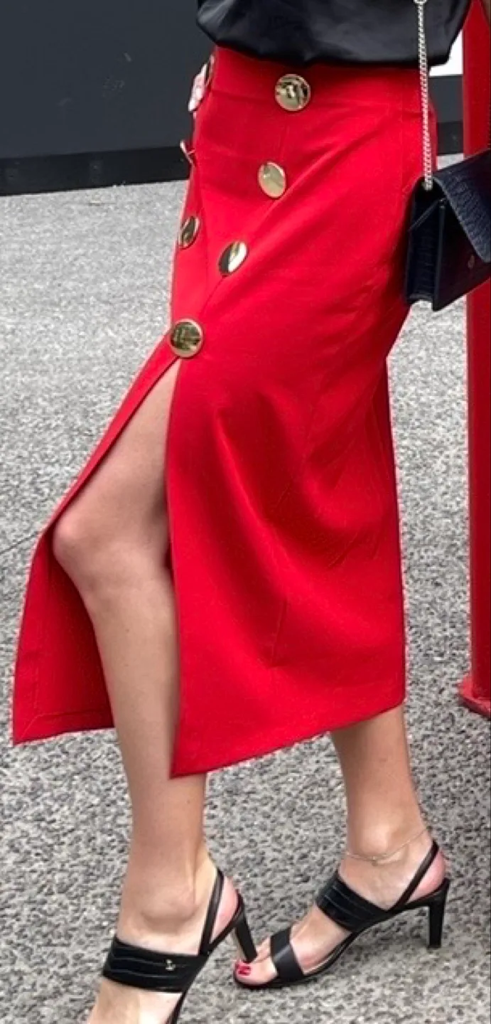 Zara Red Midi Skirt with Gold Buttons image indicator(2)