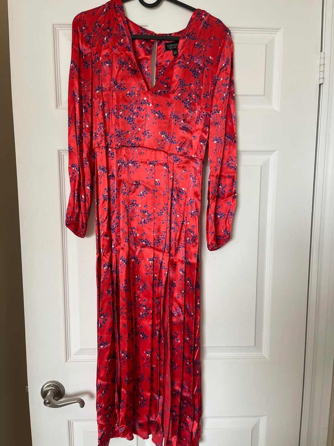 Topshop Red Floral Midi Dress thumbnail