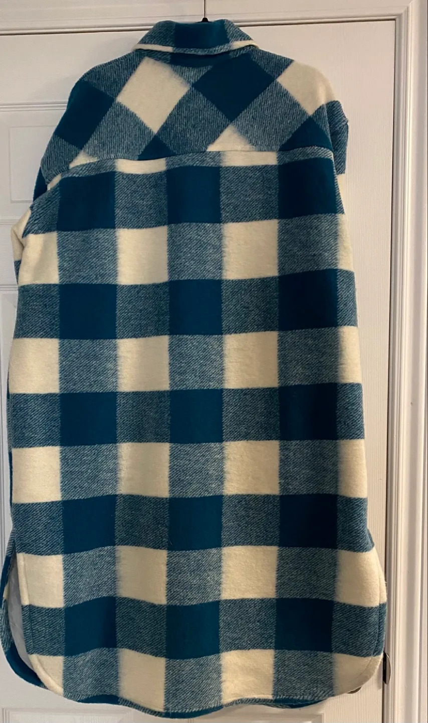 JH Design Co. Teal and Cream Plaid Longline Shirt Jacket image indicator(3)