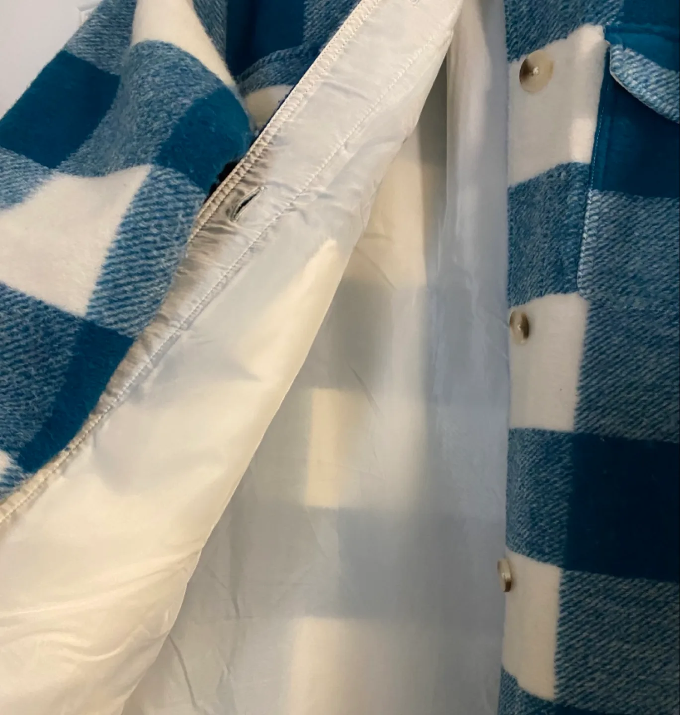 JH Design Co. Teal and Cream Plaid Longline Shirt Jacket image indicator(4)