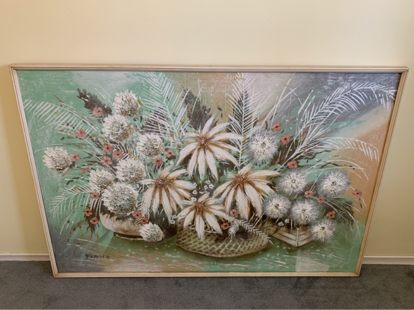 Large Vintage Floral Painting - Textured Flowers