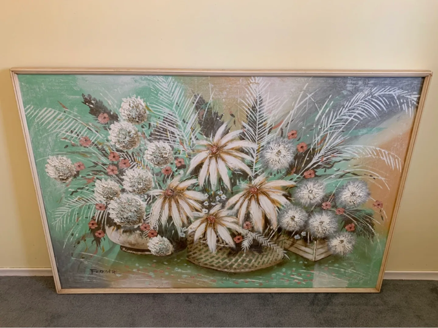 Large Vintage Floral Painting - Textured Flowers thumbnail