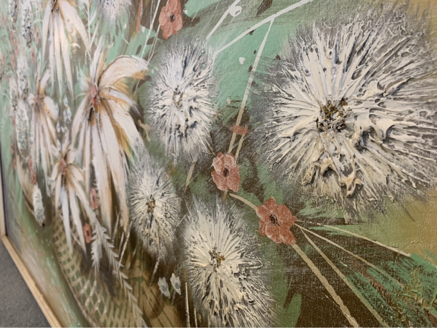 Large Vintage Floral Painting - Textured Flowers - photo 5