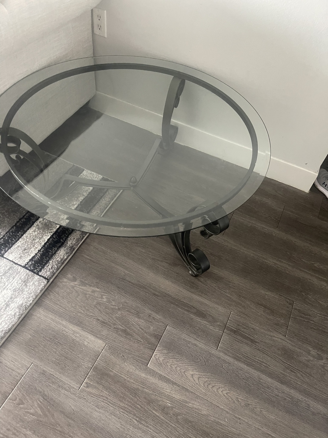 Round Glass Coffee Table with Metal Frame