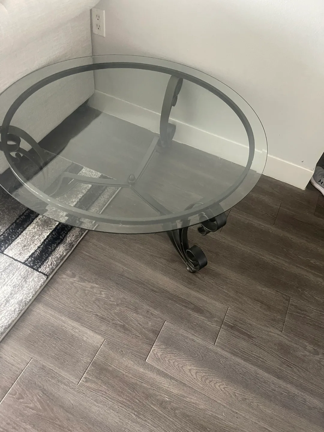 Round Glass Coffee Table with Metal Frame thumbnail