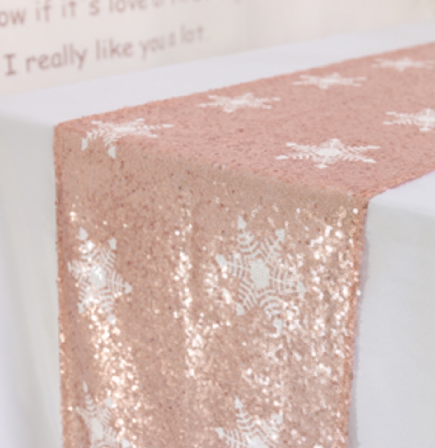 Rose Gold Sequin Table Runner with Snowflake Design - photo 5