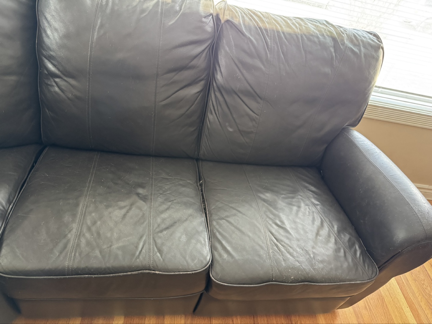 Used Black Leather Recliner Sectional - photo 5