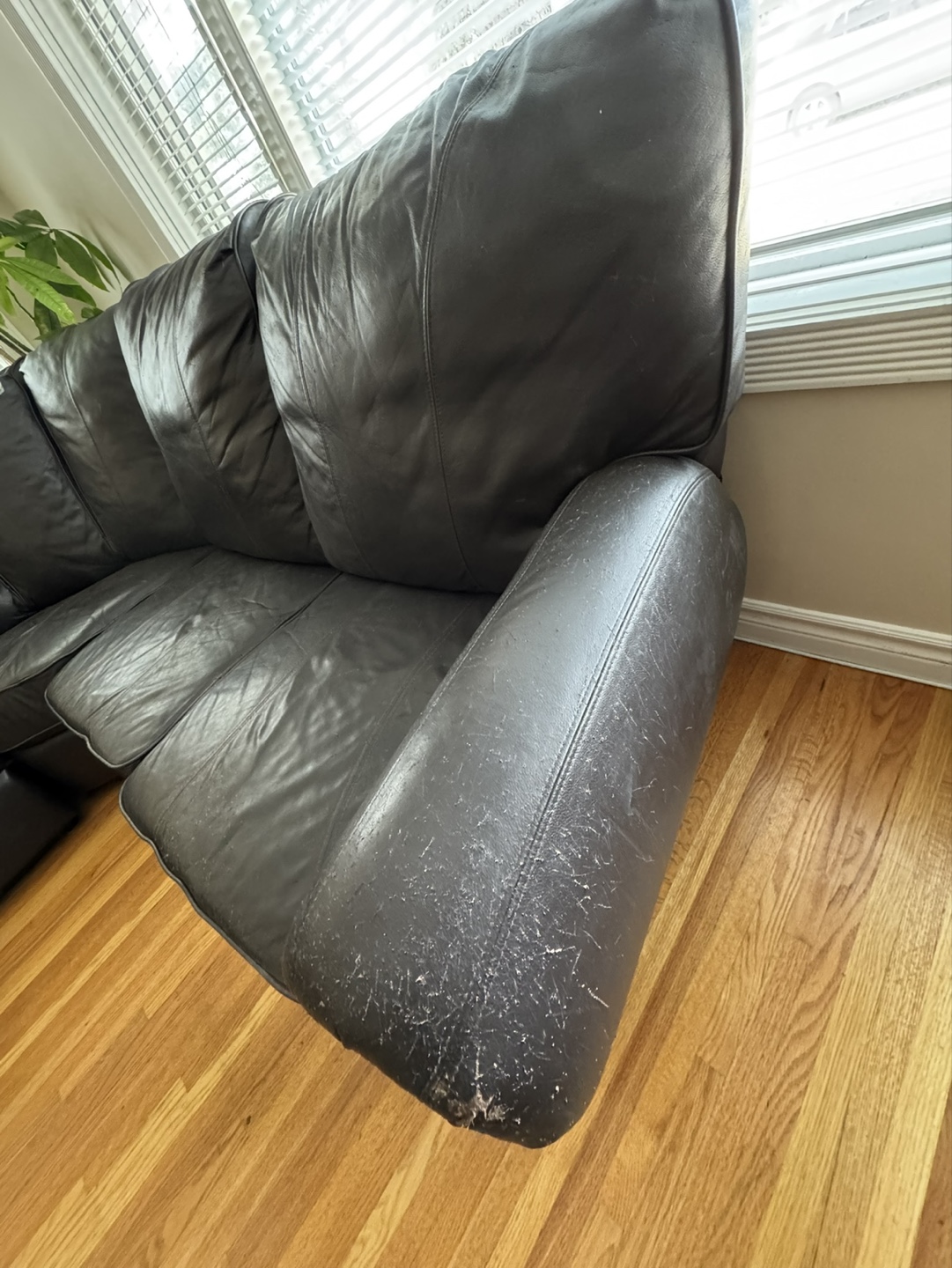 Used Black Leather Recliner Sectional - photo 3