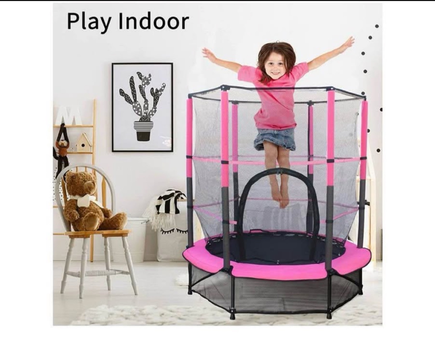 Pink Kids' Trampoline with Safety Net - photo 2