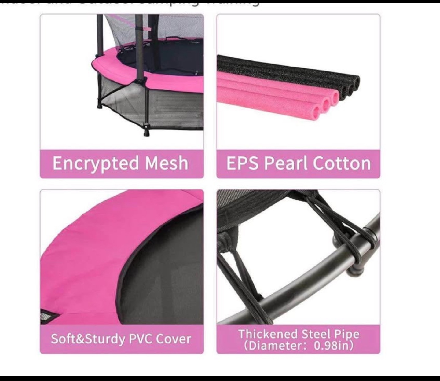 Pink Kids' Trampoline with Safety Net
