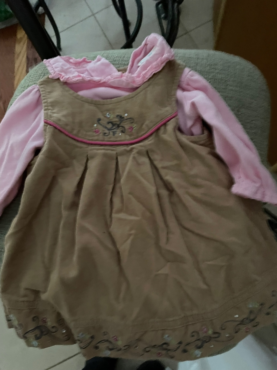 Baby Girl's Brown Corduroy Jumper & Pink Long-Sleeve Shirt Set