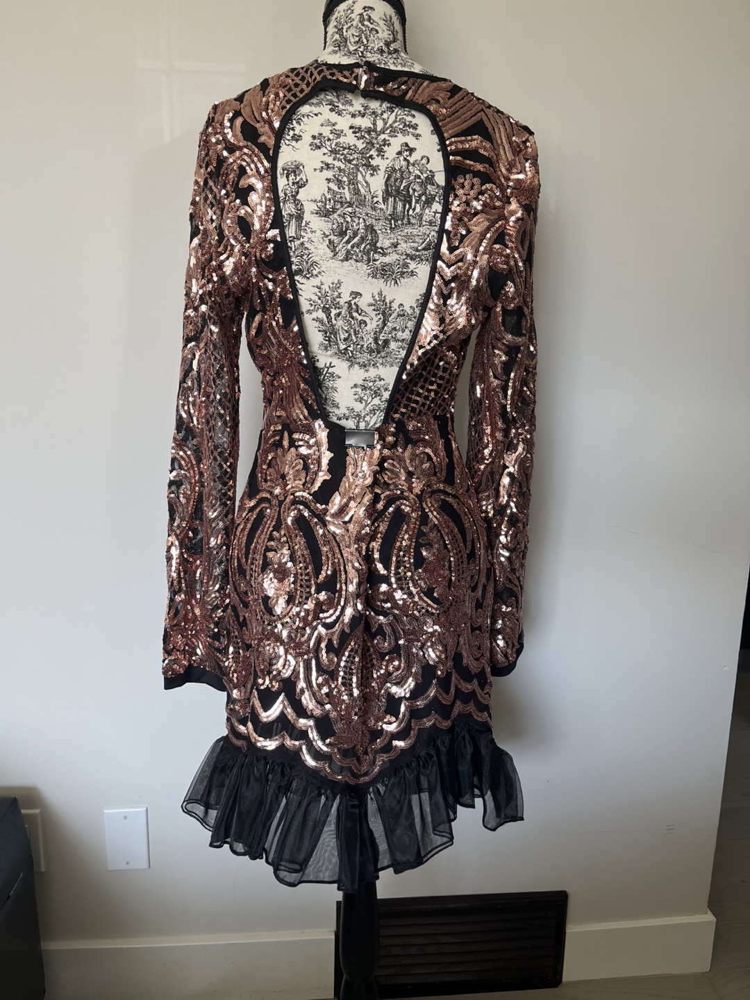 Rose Gold Sequin Mini Dress with Sheer Ruffles - photo 5