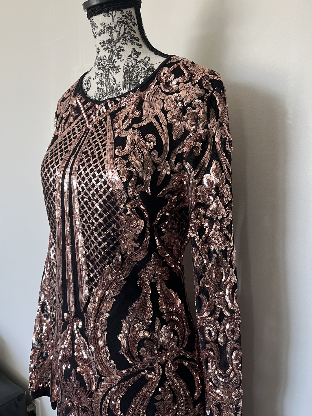 Rose Gold Sequin Mini Dress with Sheer Ruffles - photo 3