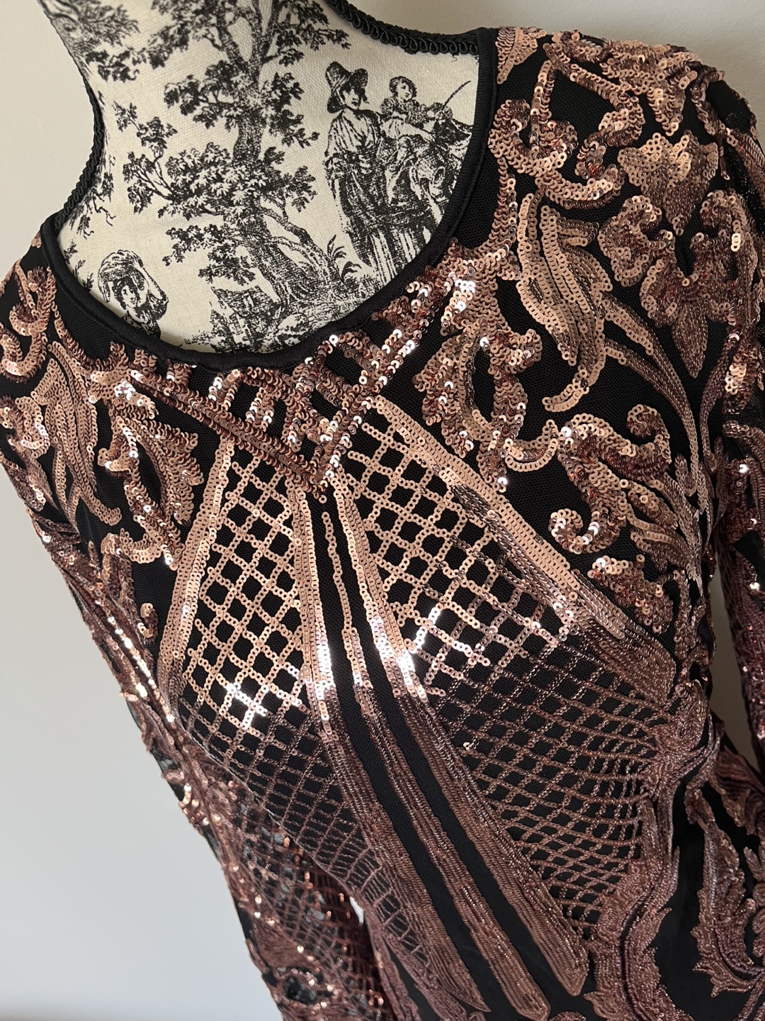 Rose Gold Sequin Mini Dress with Sheer Ruffles - photo 2