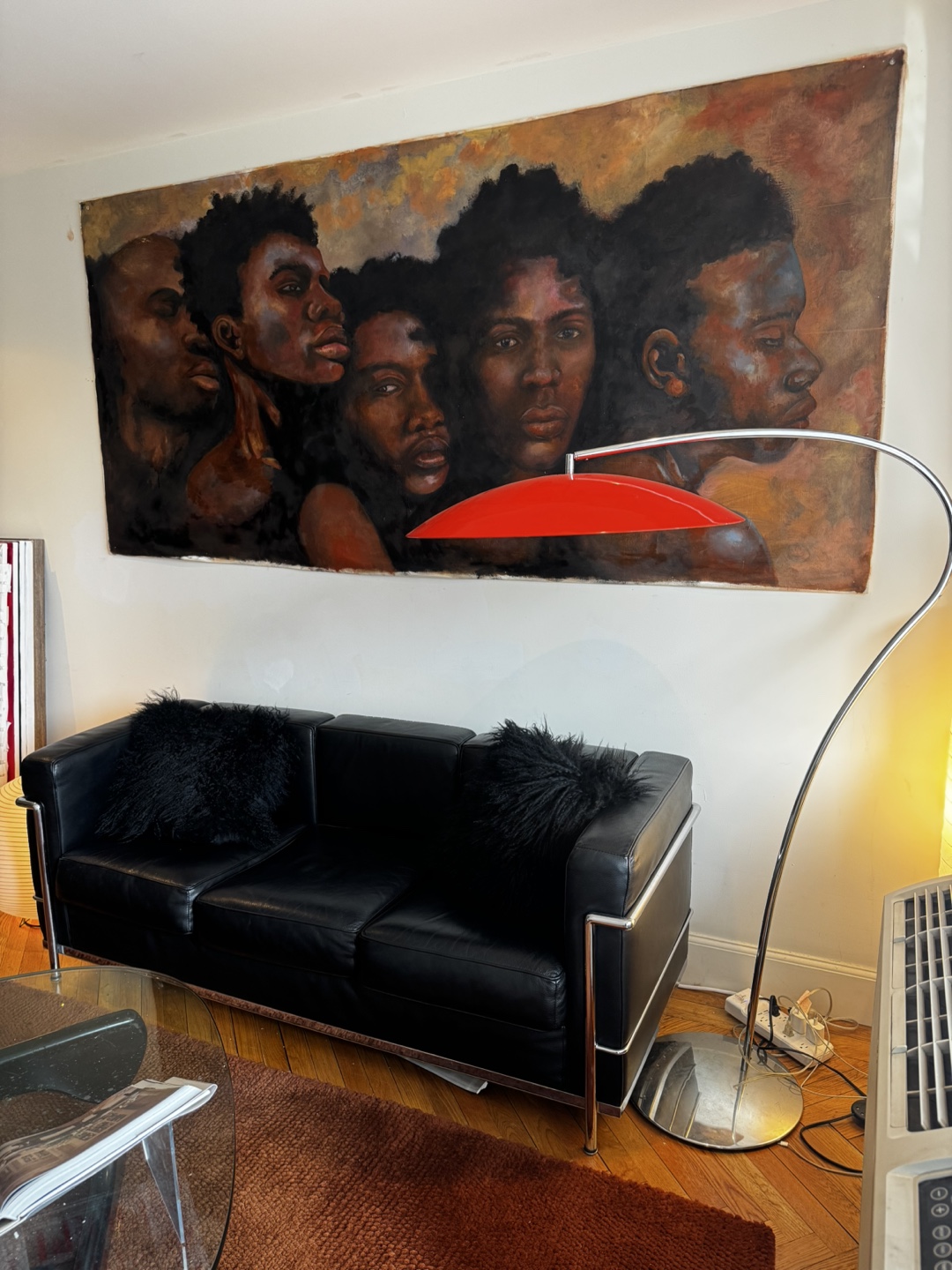 Le Corbusier Style Black Leather Sofa mid century modern