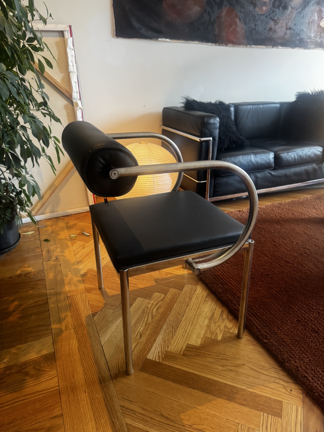 Mid Century Modern Chrome and Leather Chair