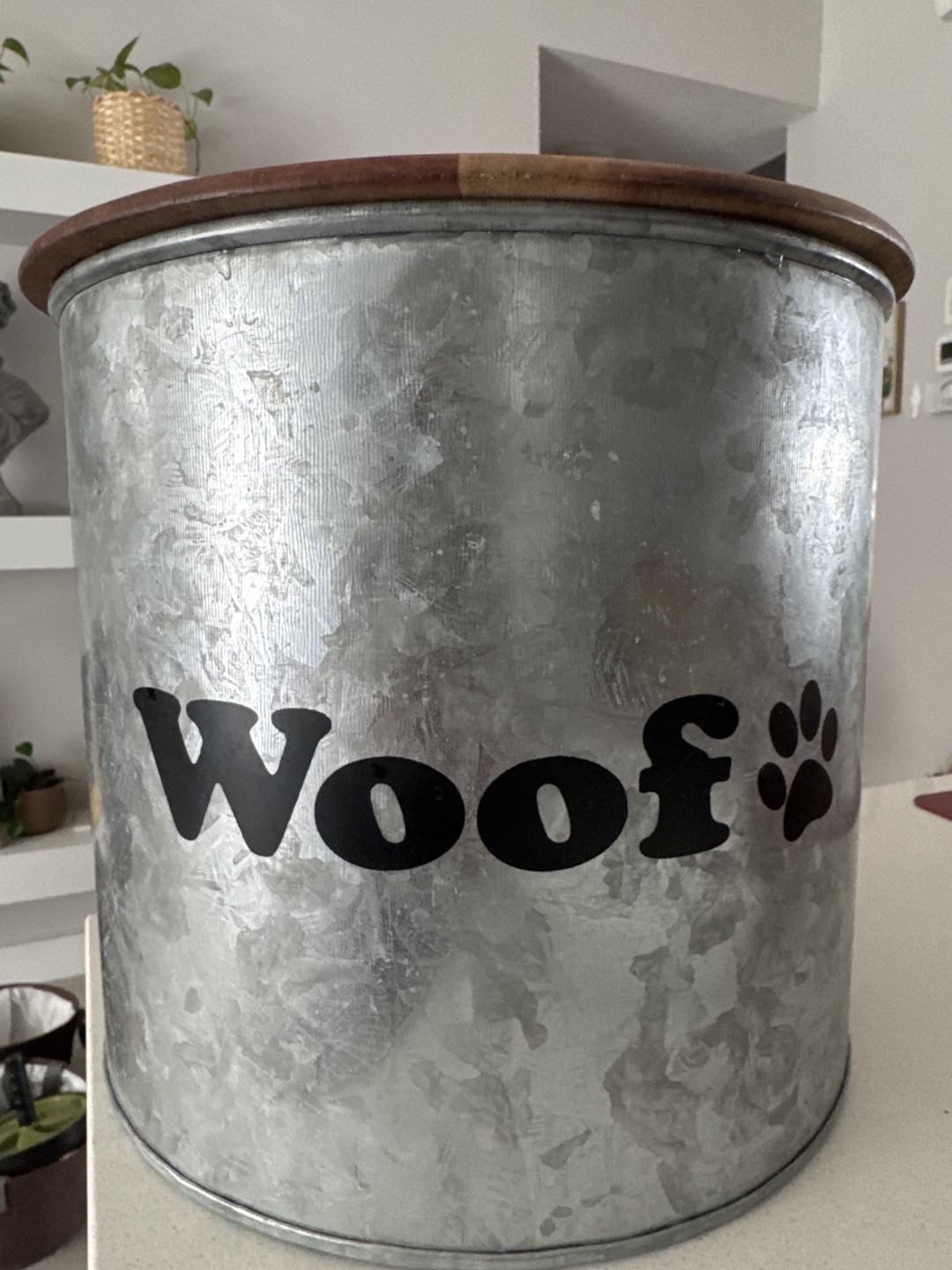 Galvanized Metal Dog Food Container with Wooden Lid - photo 2