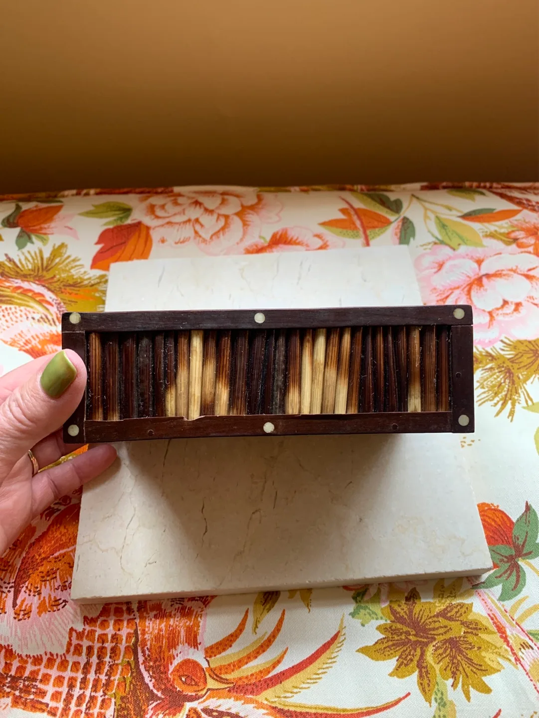 Antique Indian Quill Box with Ivory Circlets💚 image indicator(5)