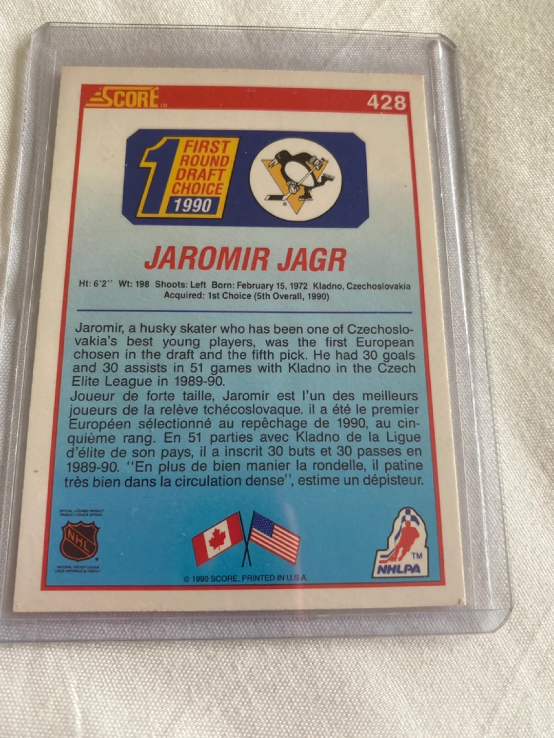 1990 Score Jaromir Jagr Rookie Card #428 image indicator(2)