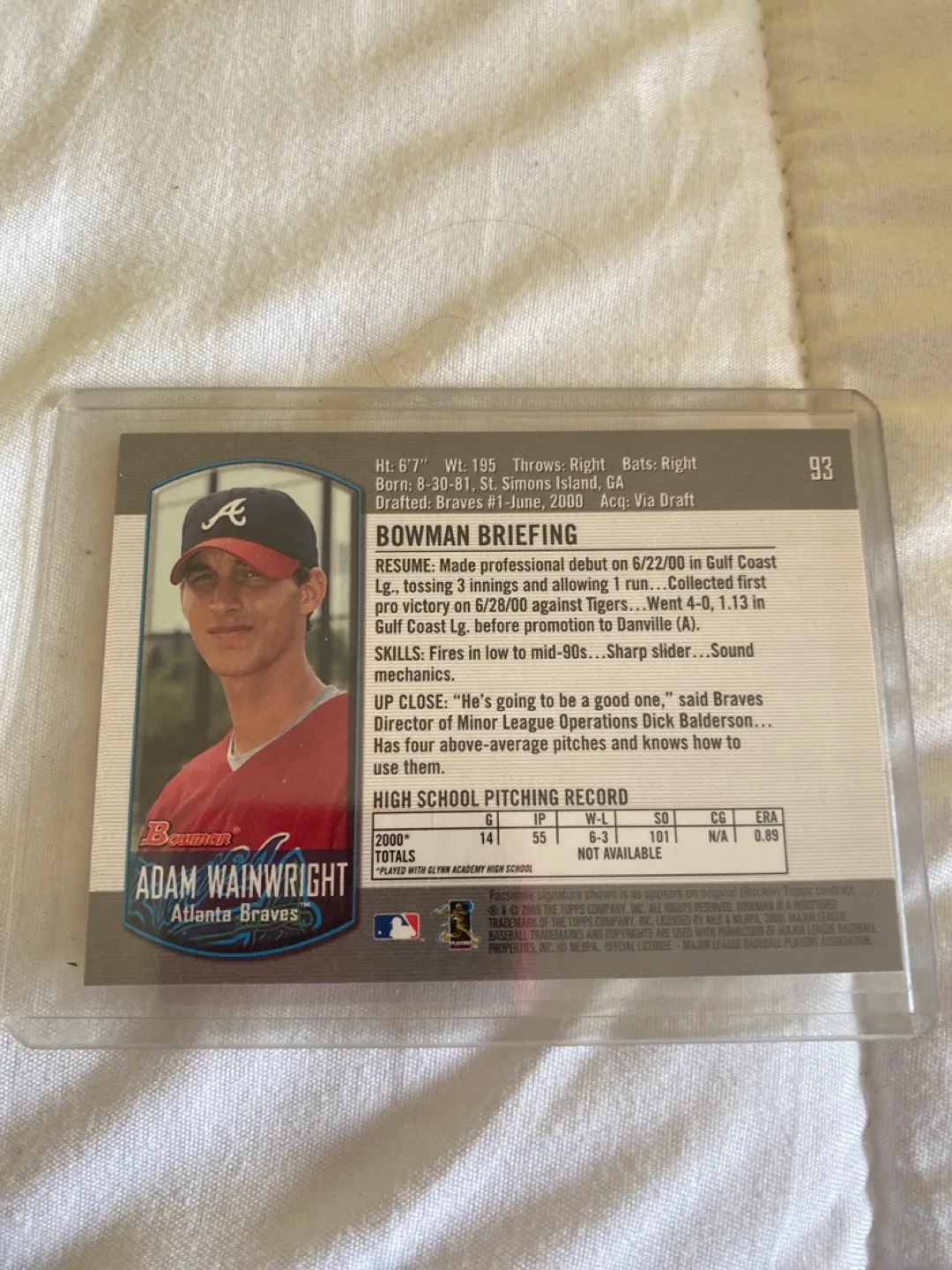 2000 Bowman Rookie Card Adam Wainwright Atlanta Braves image indicator(2)