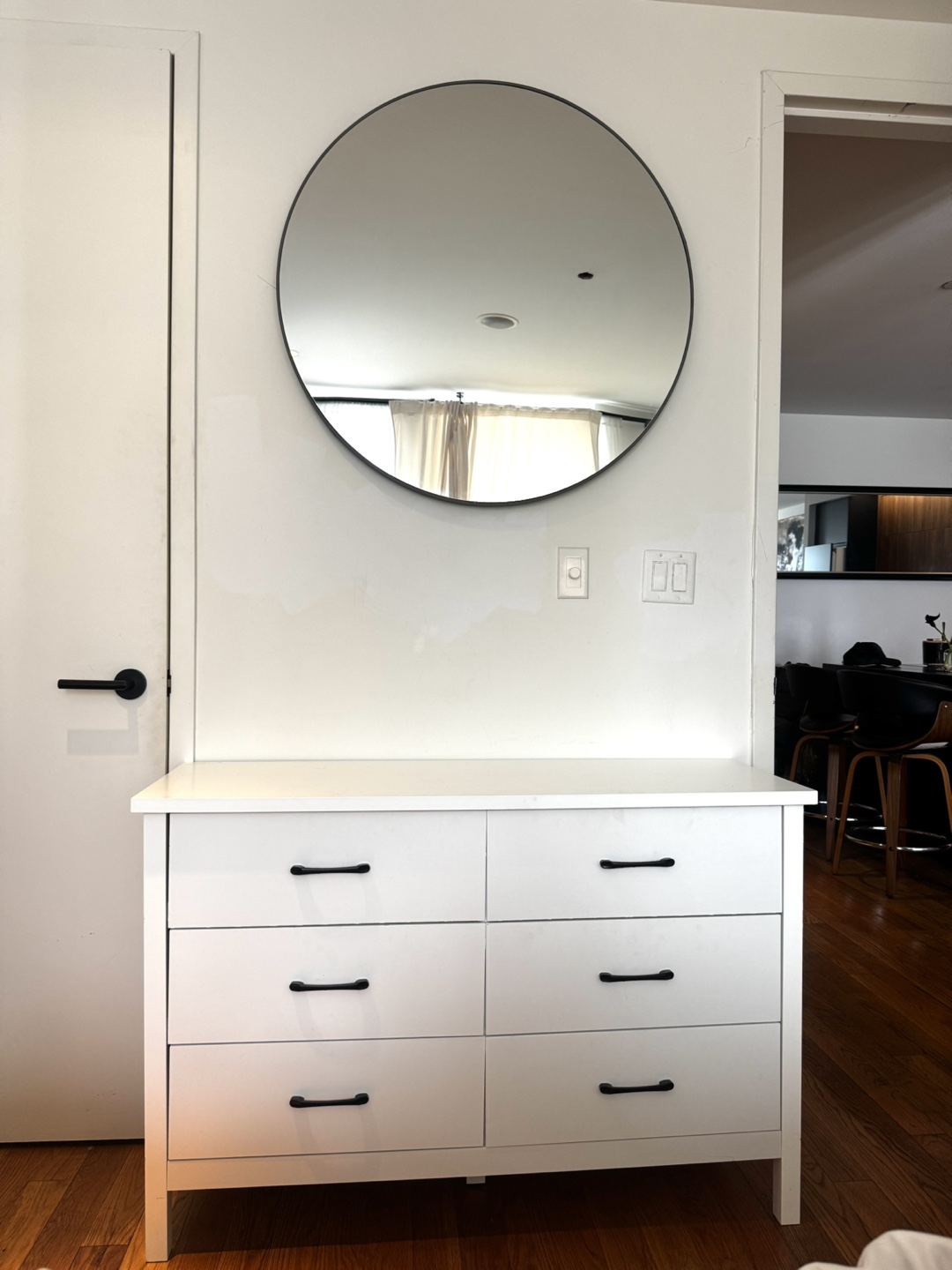White 6-Drawer Dresser with Black Hardware