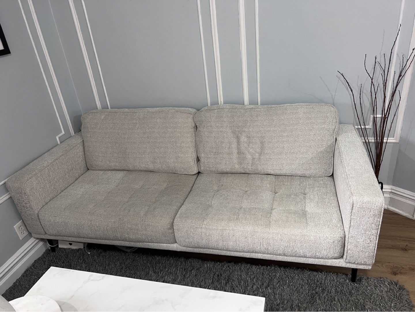 Light Grey Fabric Sofa with Bolster Pillows - photo 4