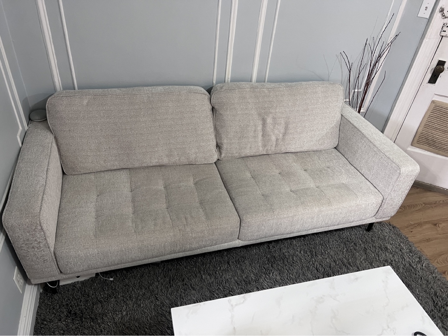 Light Grey Fabric Sofa with Bolster Pillows - photo 3